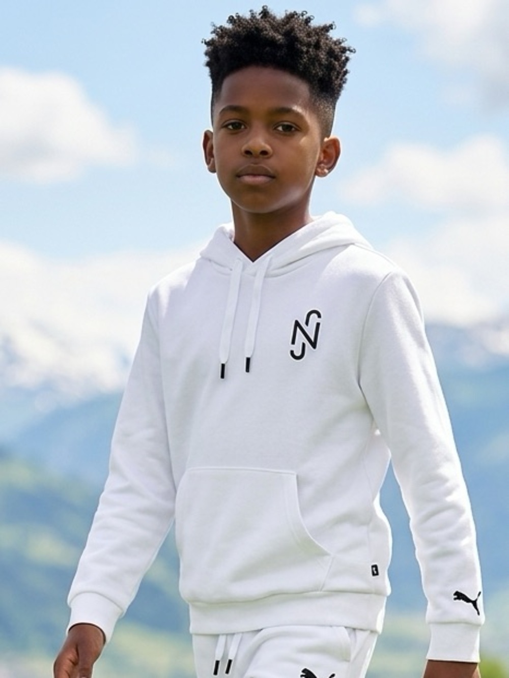 NWT PUMA Youth Unisex White Neymar Copa Jr Hoodie Pullover Athletic - Size XS